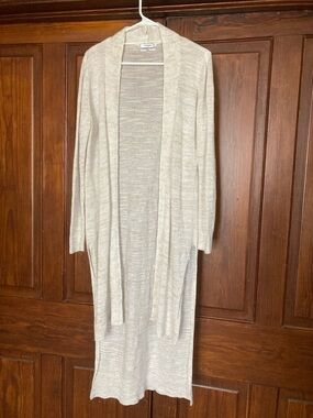 Mango Suit Linen Long Open-Front Cream Duster Cardigan Size 6